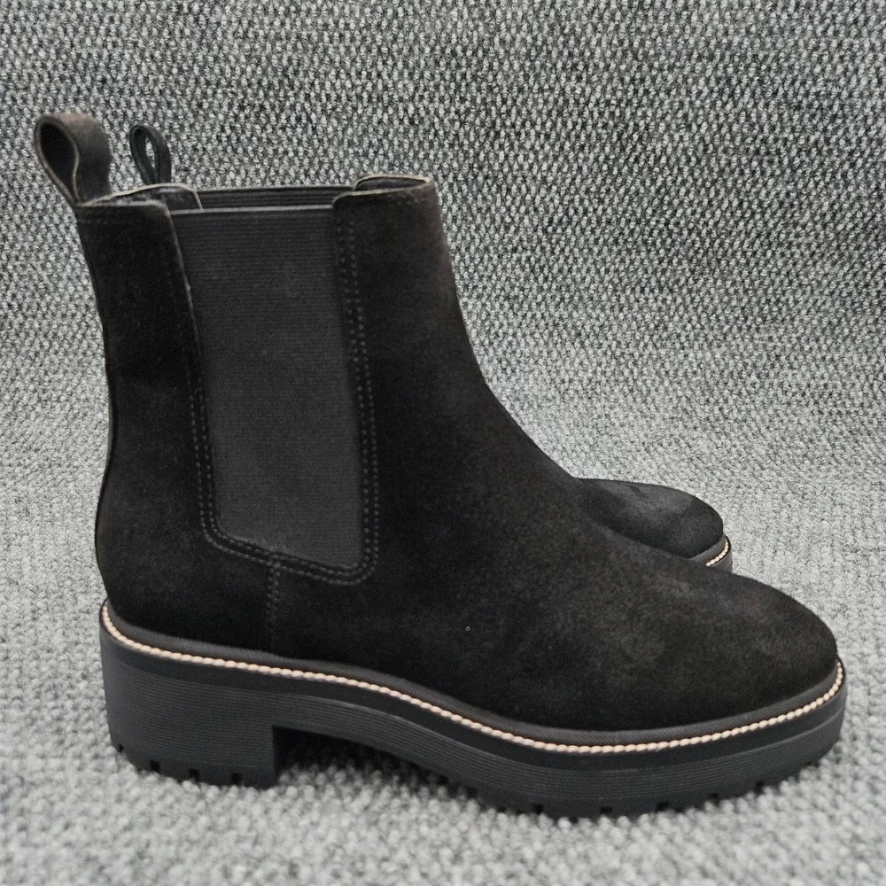 Tory Burch (Women's 10) Black Chelsea Pull On Boots Lug Sole Suede Designer 50mm